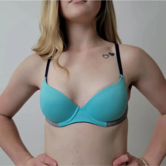 Victoria's Secret PINK Push-up Top - Teal Blue, Heather Grey - Picture 3 of 5